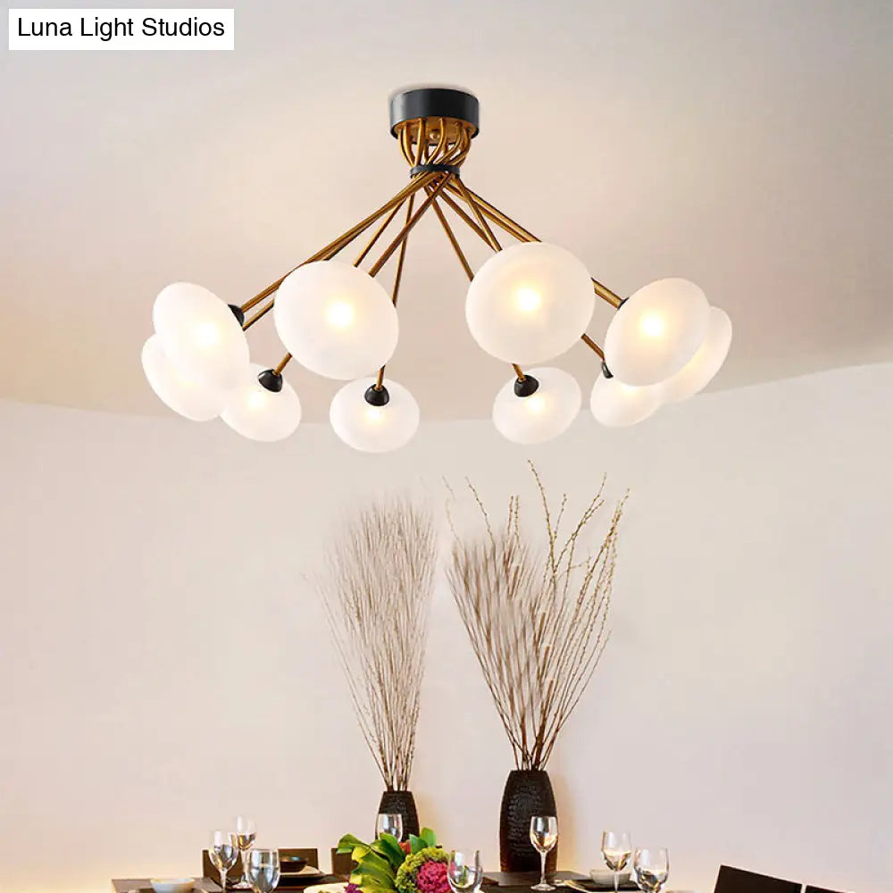 Modern Frosted Glass Circle Semi Flush Light - Black/Gold Ceiling Fixture (8/10 Bulbs) 10 /