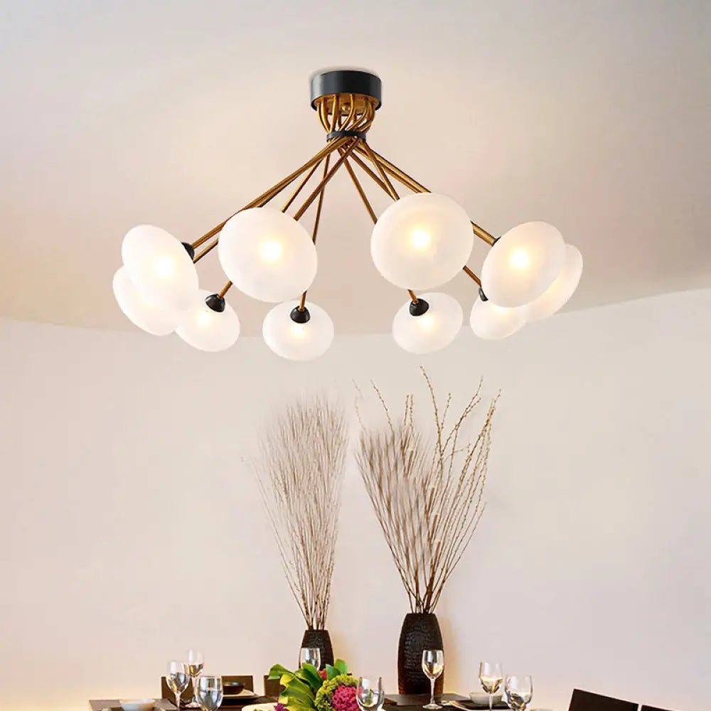 Modern Frosted Glass Circle Semi Flush Light - 8/10 Bulbs Black/Gold Ceiling Fixture 10 / Black -