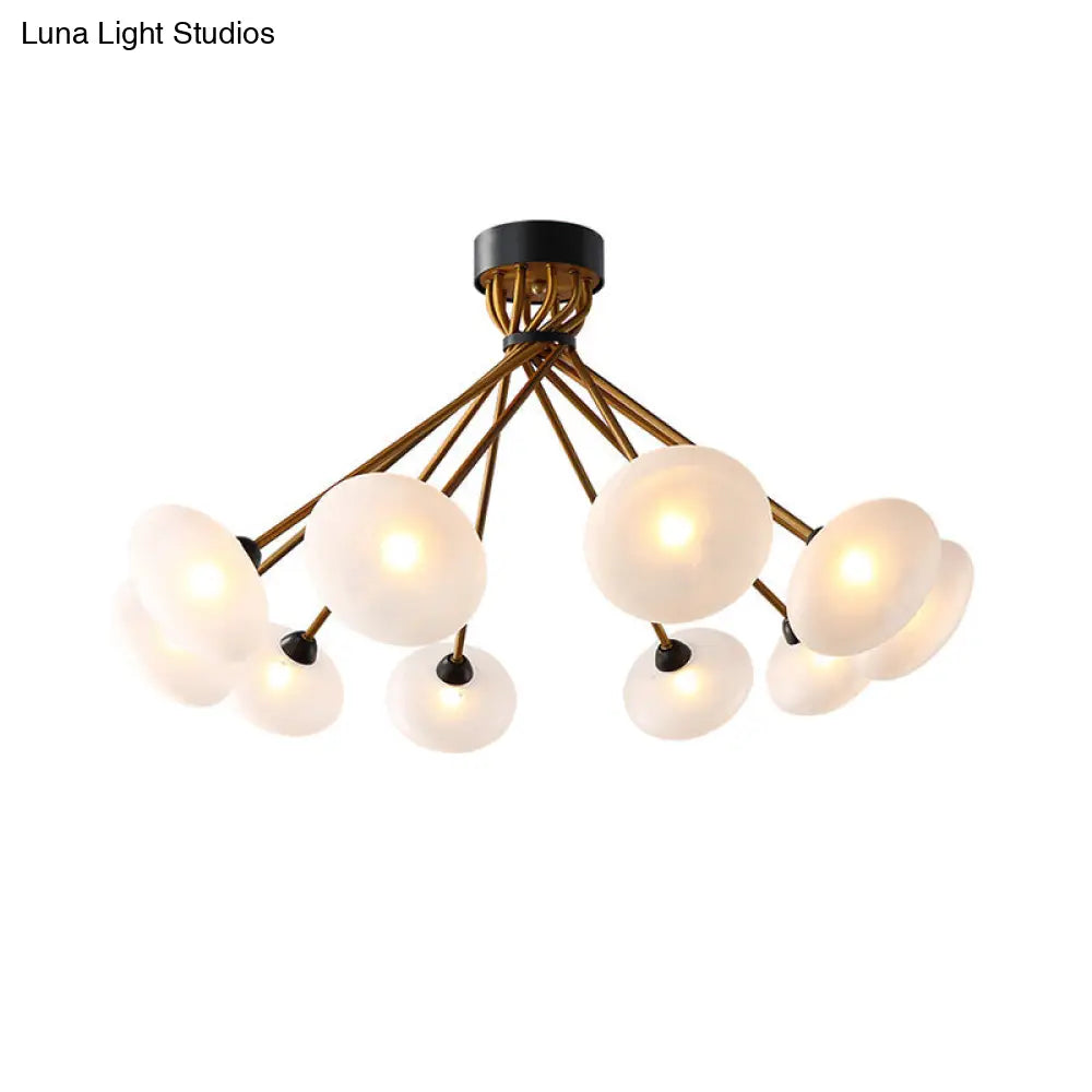 Modern Frosted Glass Circle Semi Flush Light - Black/Gold Ceiling Fixture (8/10 Bulbs)