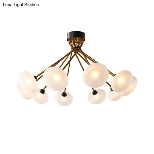 Modern Frosted Glass Circle Semi Flush Light - Black/Gold Ceiling Fixture (8/10 Bulbs)