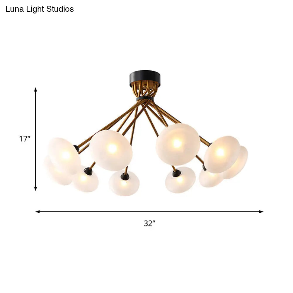 Modern Frosted Glass Circle Semi Flush Light - Black/Gold Ceiling Fixture (8/10 Bulbs)