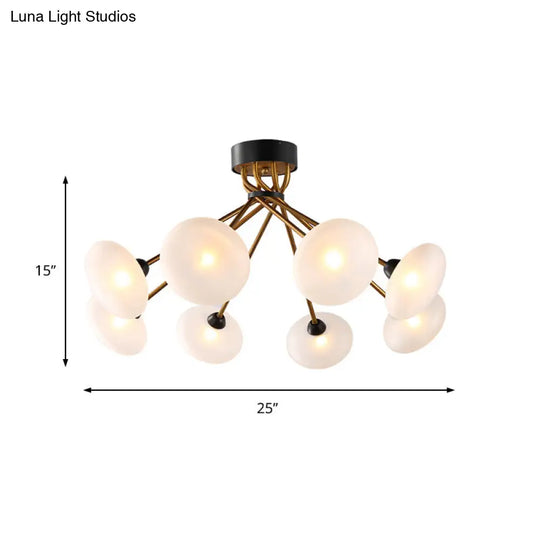 Modern Frosted Glass Circle Semi Flush Light - Black/Gold Ceiling Fixture (8/10 Bulbs)