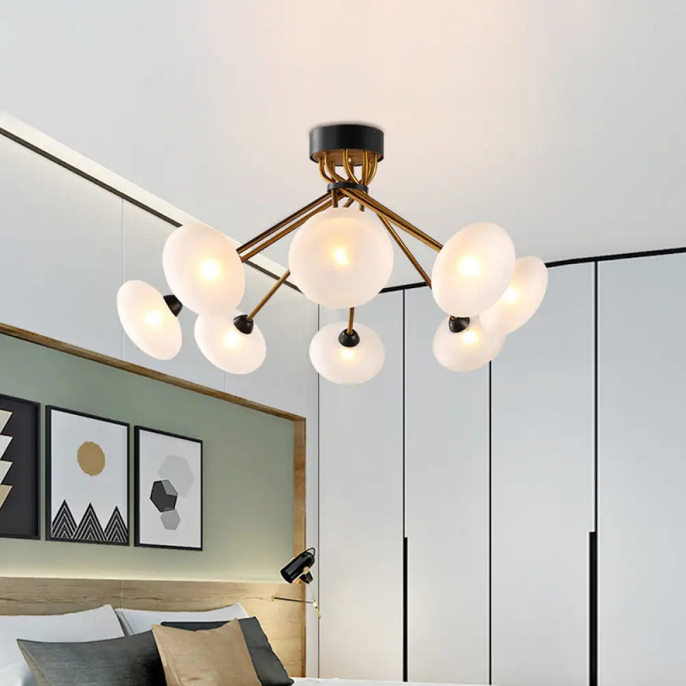 Modern Frosted Glass Circle Semi Flush Light - 8/10 Bulbs Black/Gold Ceiling Fixture 8 / Black -