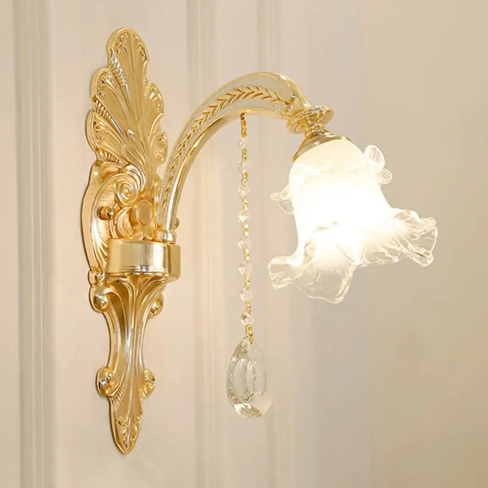 Modern Frosted Glass Pendant Lamp With Crystal Ball – Elegant Gold Corridor Chandelier 1 /