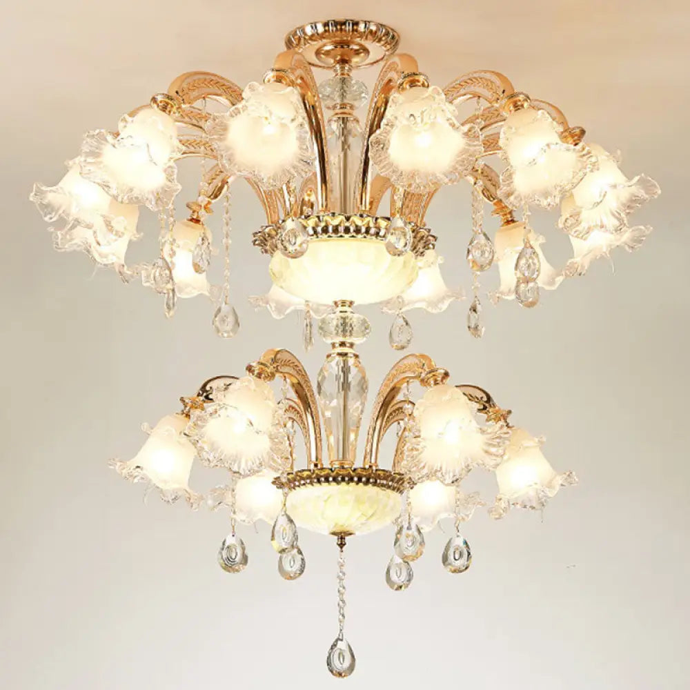Modern Frosted Glass Pendant Lamp With Crystal Ball – Elegant Gold Corridor Chandelier 18 /