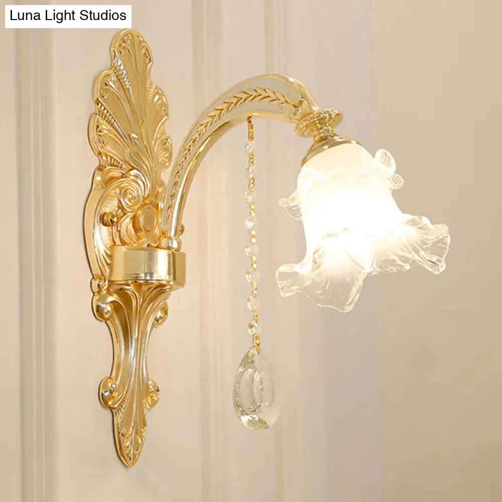 Modern Frosted Glass Pendant Lamp With Crystal Ball In Gold - Blossom Corridor Chandelier 1 /