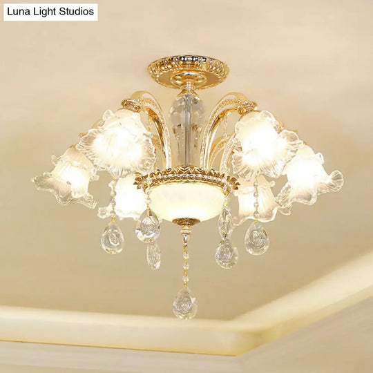 Modern Frosted Glass Pendant Lamp With Crystal Ball In Gold - Blossom Corridor Chandelier 6 /