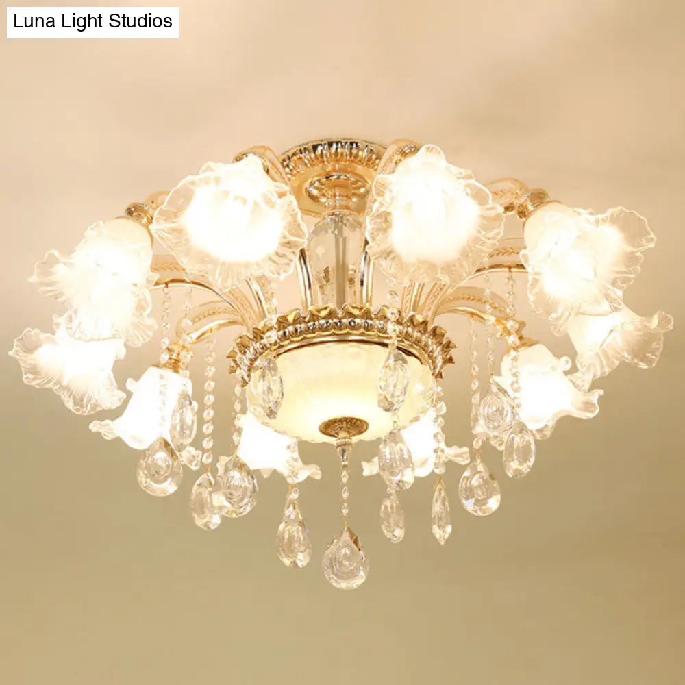 Modern Frosted Glass Pendant Lamp With Crystal Ball In Gold - Blossom Corridor Chandelier 8 /