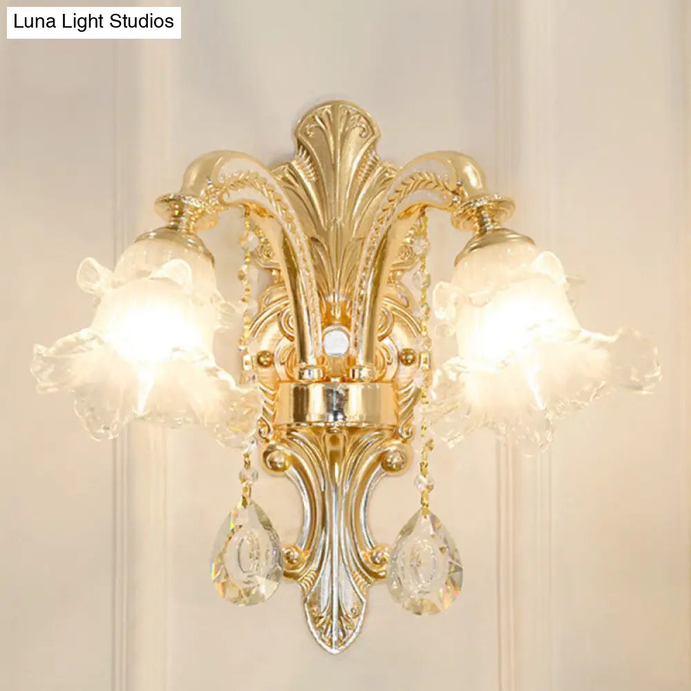 Modern Frosted Glass Pendant Lamp With Crystal Ball In Gold - Blossom Corridor Chandelier 2 /