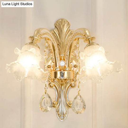 Modern Frosted Glass Pendant Lamp With Crystal Ball In Gold - Blossom Corridor Chandelier 2 /