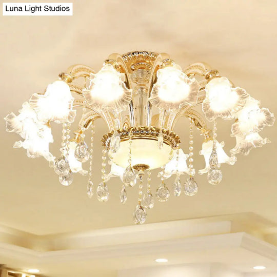 Modern Frosted Glass Pendant Lamp With Crystal Ball In Gold - Blossom Corridor Chandelier 12 /