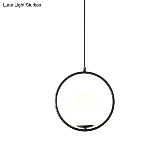 Modern Frosted Glass Ring Pendant Light In Black/Gold Multiple Sizes