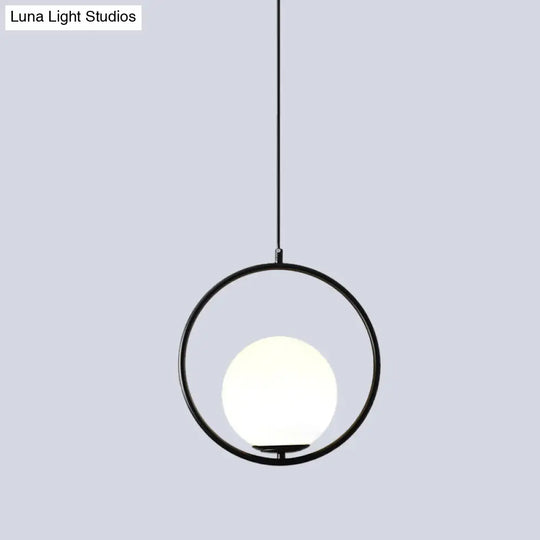 Modern Frosted Glass Ring Pendant Light In Black/Gold Multiple Sizes