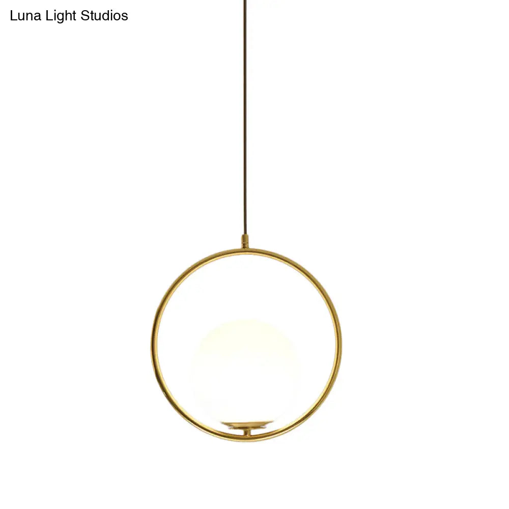 Modern Frosted Glass Ring Pendant Light In Black/Gold Multiple Sizes