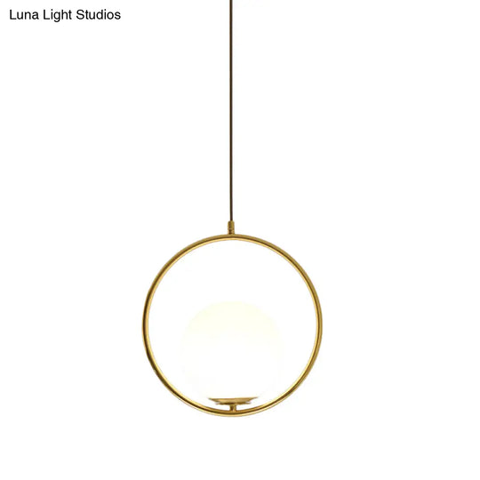 Modern Frosted Glass Ring Pendant Light In Black/Gold Multiple Sizes