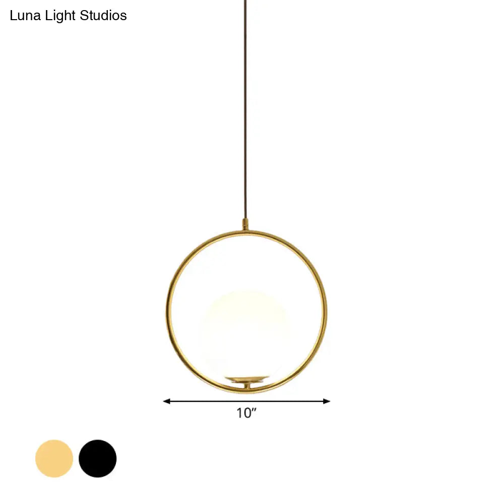 Modern Frosted Glass Ring Pendant Light In Black/Gold Multiple Sizes