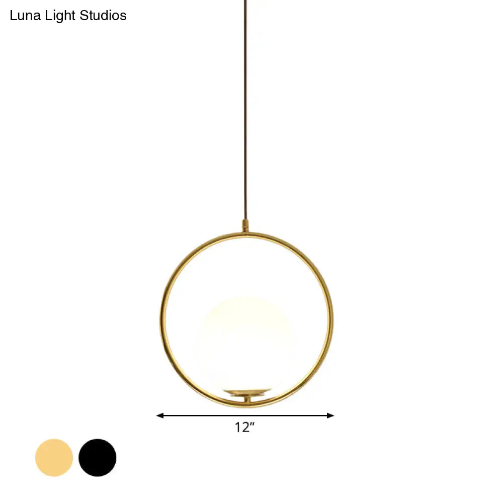 Modern Frosted Glass Ring Pendant Light In Black/Gold Multiple Sizes