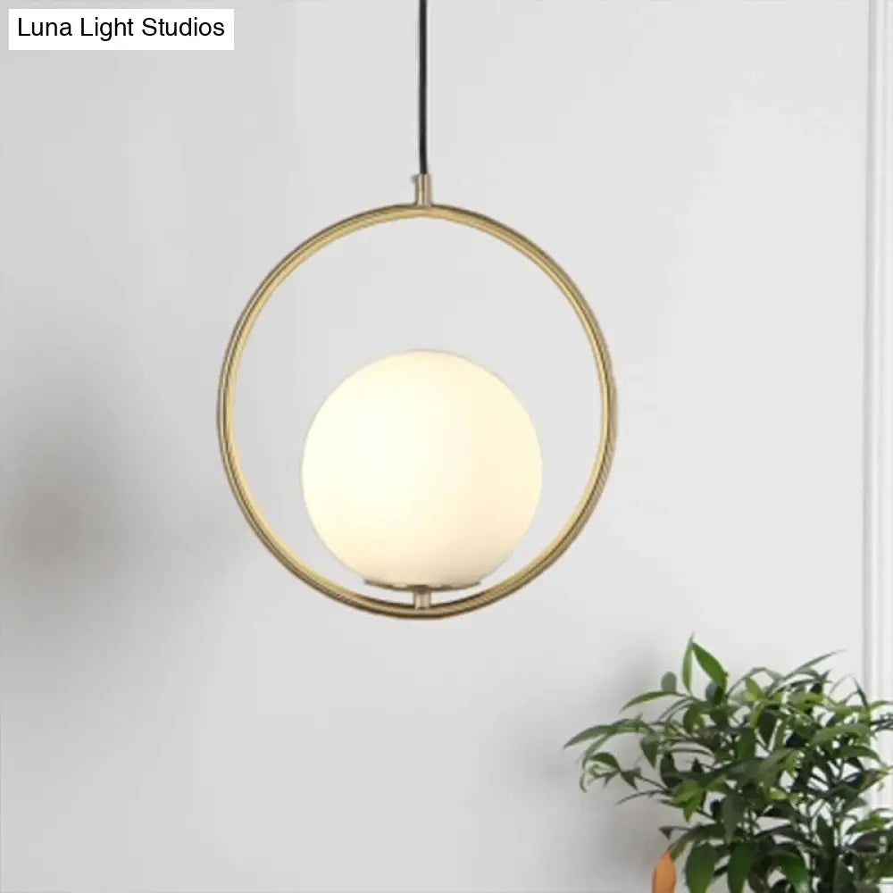 Modern Black/Gold Hanging Lamp With Frosted White Glass Ringed Pendant 10/12/14 Width Gold / 10