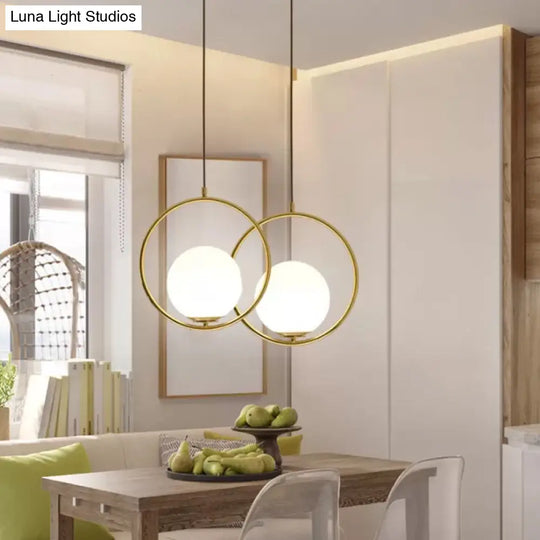 Modern Frosted Glass Ring Pendant Light In Black/Gold Multiple Sizes