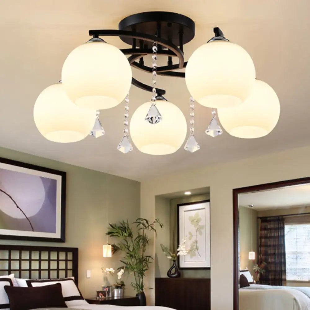 Modern Frosted Glass Round Flush Mount Ceiling Light For Living Room 5 / Black