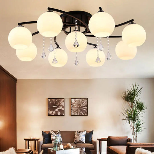 Modern Frosted Glass Round Flush Mount Ceiling Light For Living Room 9 / Black
