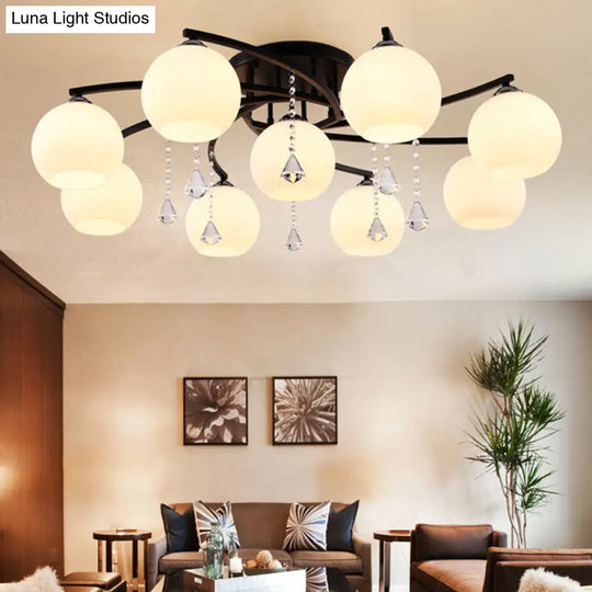 Modern Frosted Glass Round Flush Mount Ceiling Light For Living Room 9 / Black