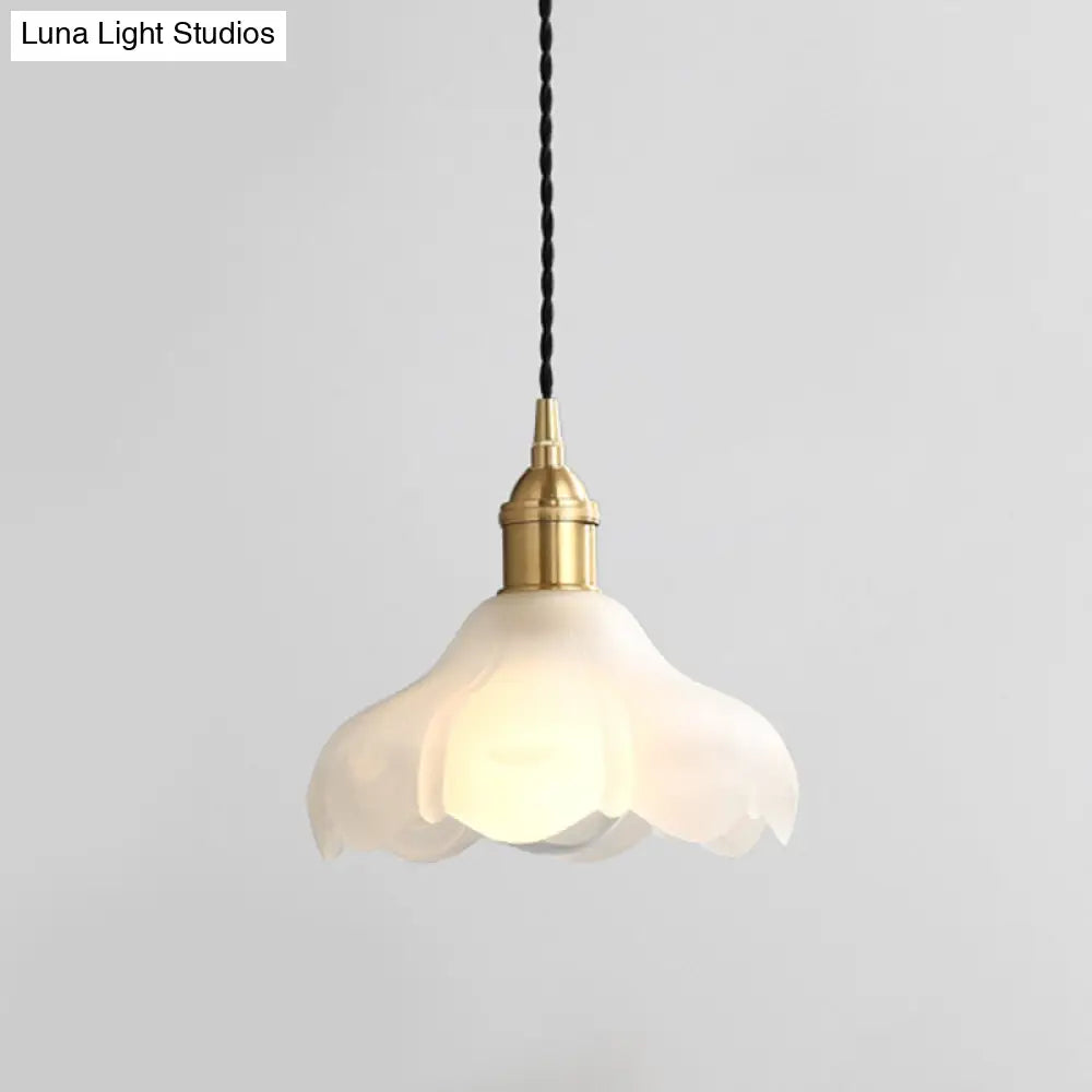 Modern Frosted Glass Scalloped Pendant Light Kit - 1-Light Contemporary Hanging Fixture In White