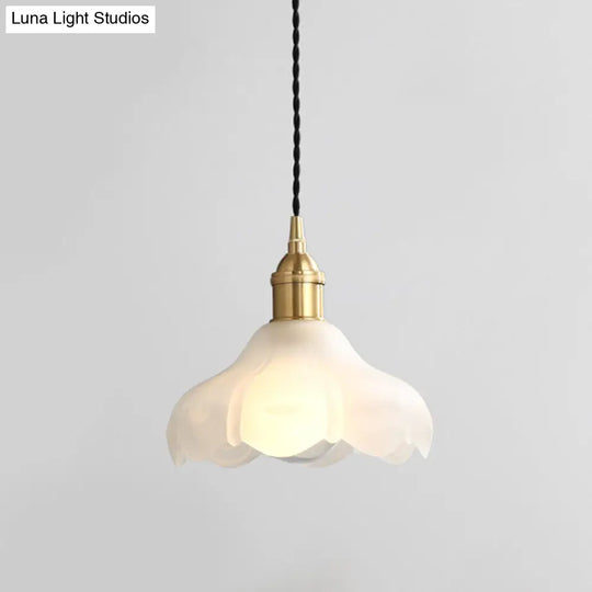 Modern Frosted Glass Scalloped Pendant Light Kit - 1-Light Contemporary Hanging Fixture In White