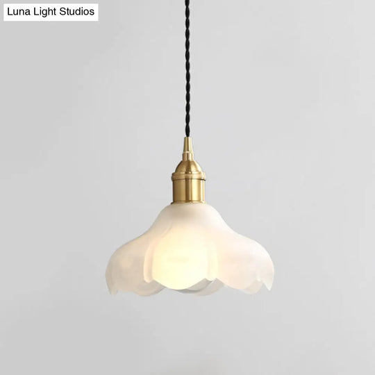 Frosted Glass Scalloped Hanging Light Kit - Modern 1-Light Pendant Fixture In White