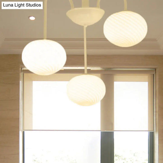 Modern Frosted Glass Semi Flush Light With 3 Black/White Lights And Curved Arm For Ceiling Mounting