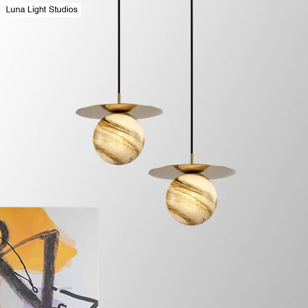 Modern Frosted Glass Sphere Pendant Light With Led Bulb - Gold Finish For Kitchen Ceiling