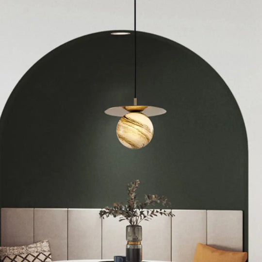 Modern Frosted Glass Sphere Pendant Light With Led Bulb - Gold Finish For Kitchen Ceiling