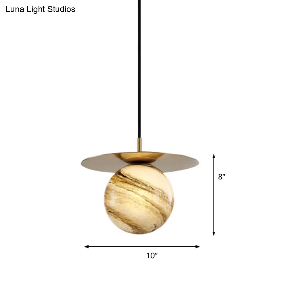 Modern Frosted Glass Sphere Pendant Light With Led Bulb - Gold Finish For Kitchen Ceiling