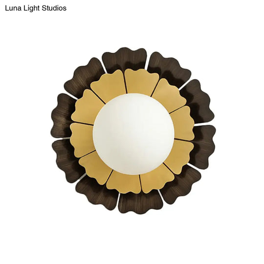 Modern Frosted Glass Wall Sconce With Led Lighting - Orb White 1-Head Design Yellow/Brown Finish