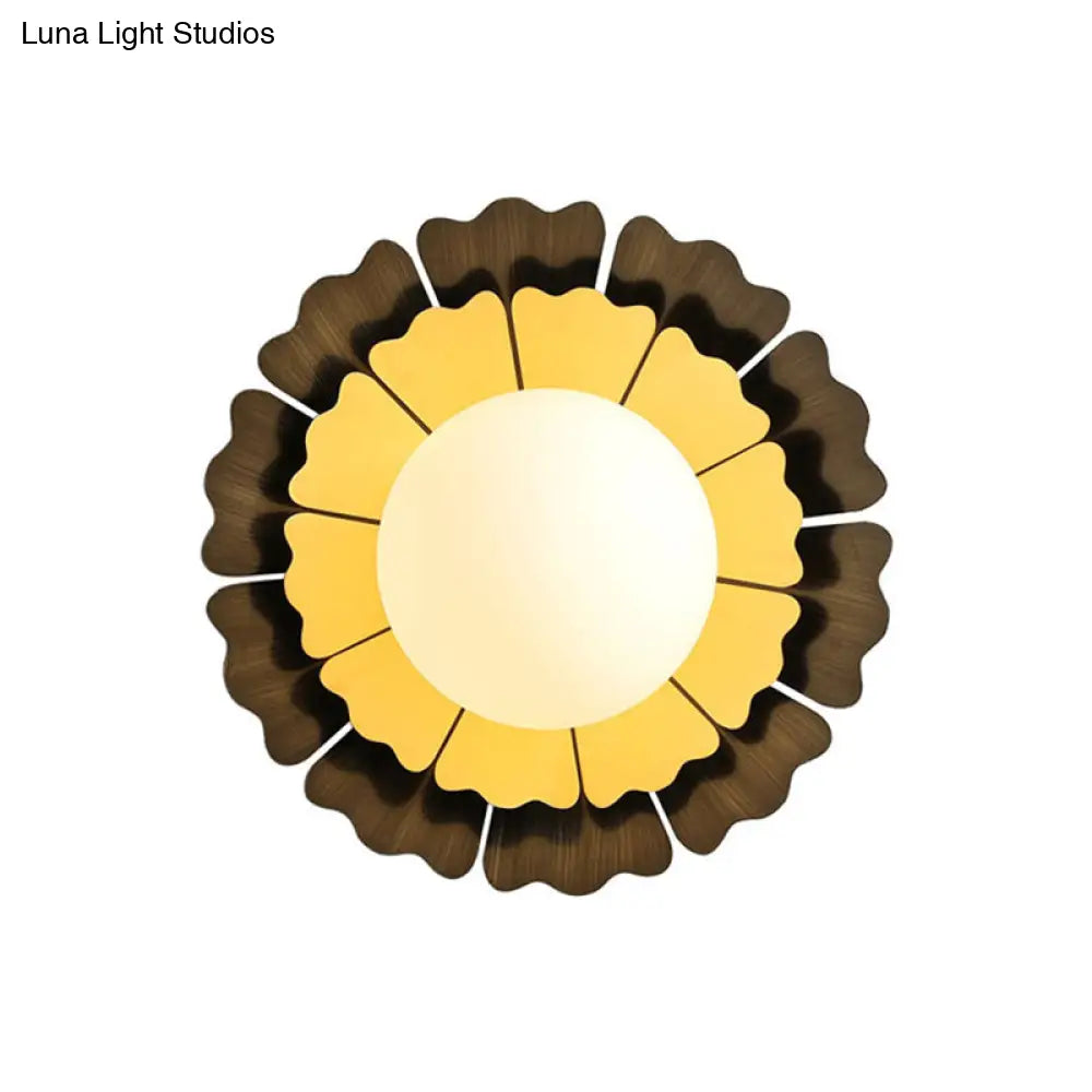 Modern Frosted Glass Wall Sconce With Led Lighting - Orb White 1-Head Design Yellow/Brown Finish