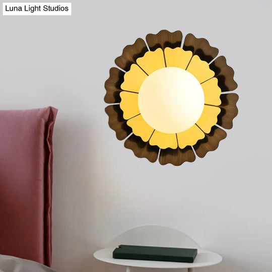 Modern Frosted Glass Wall Sconce With Led Lighting - Orb White 1-Head Design Yellow/Brown Finish