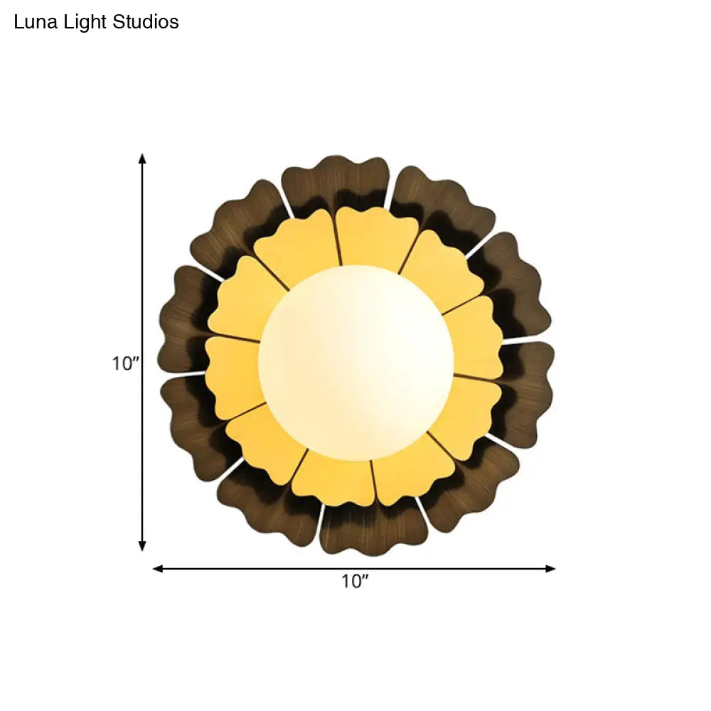 Modern Frosted Glass Wall Sconce With Led Lighting - Orb White 1-Head Design Yellow/Brown Finish