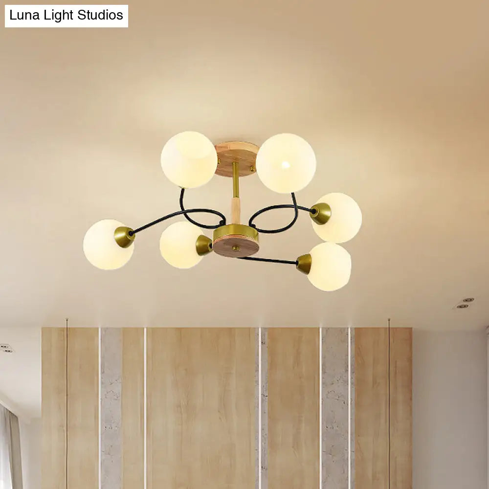 Modern Frosted White Glass Ceiling Lamp - 6-Light Gold Semi Flush Mount Chandelier