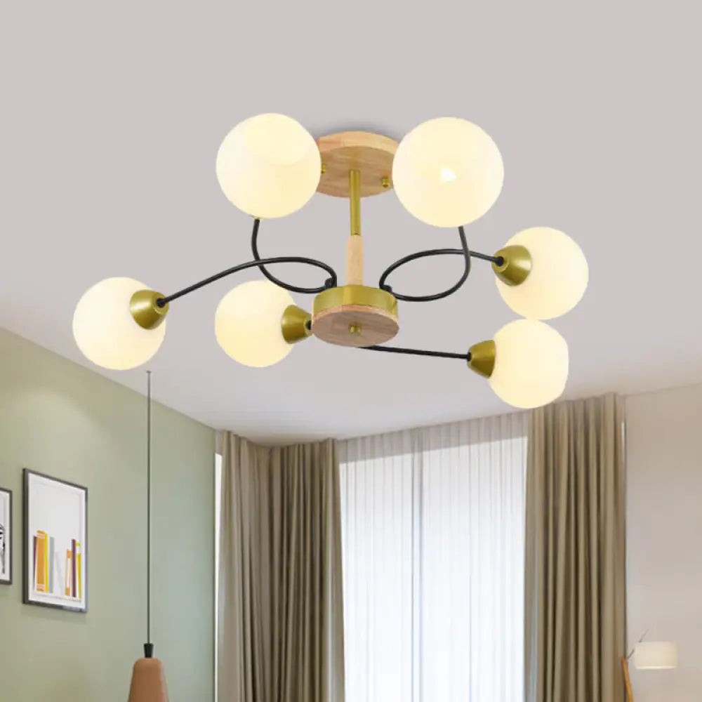 Modern Frosted White Glass Ceiling Lamp - 6 - Light Gold Semi Flush Mount Chandelier