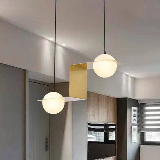 Modern Frosted White Glass Chandelier With Gold Finish - V/Z/Horizontal Pendant Ceiling Light