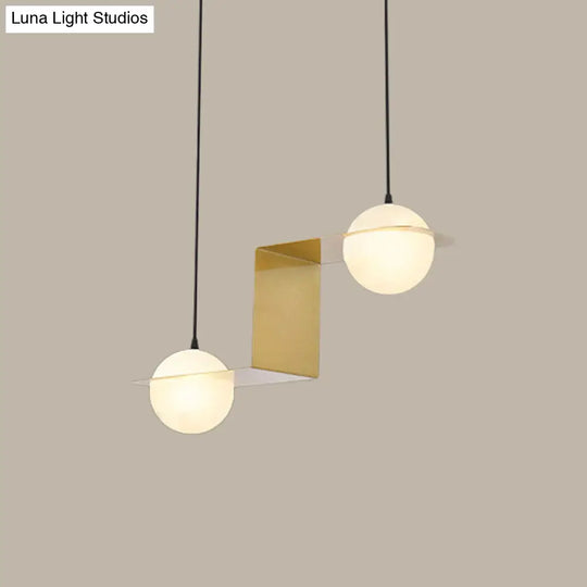 Postmodern V/Z/Horizontal Chandelier With Frosted White Ball Glass Gold Finish - 2/3/4 Heads Hanging