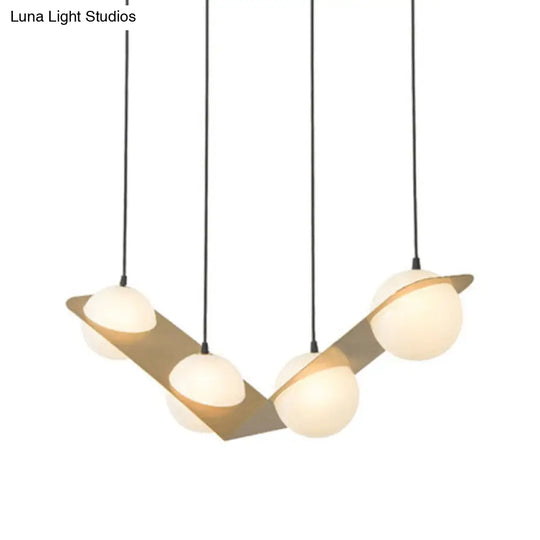 Postmodern V/Z/Horizontal Chandelier With Frosted White Ball Glass Gold Finish - 2/3/4 Heads Hanging