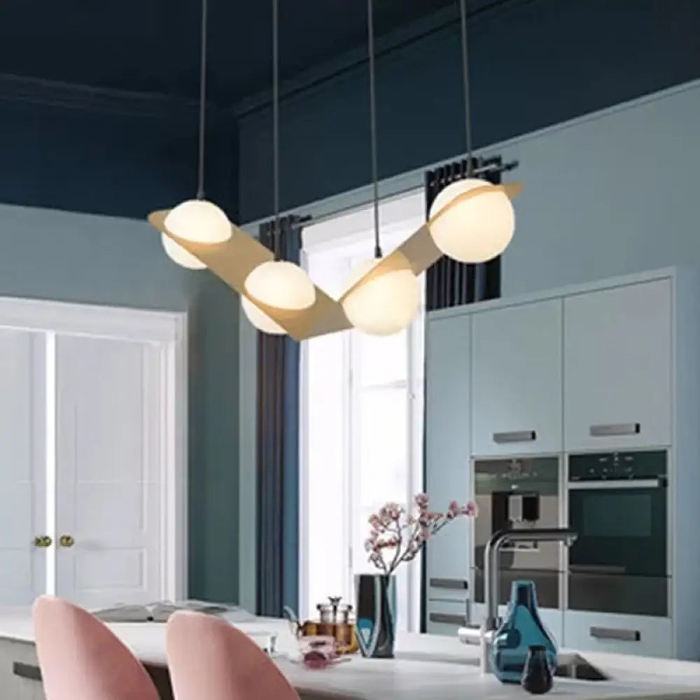 Modern Frosted White Glass Chandelier With Gold Finish - V/Z/Horizontal Pendant Ceiling Light