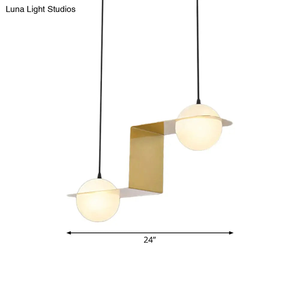 Postmodern V/Z/Horizontal Chandelier With Frosted White Ball Glass Gold Finish - 2/3/4 Heads Hanging