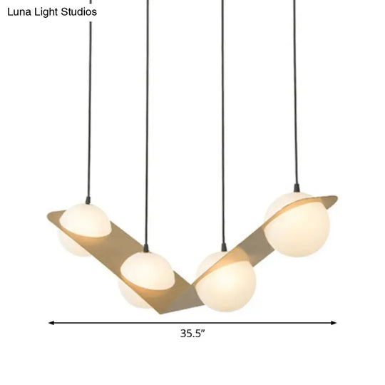 Modern Frosted White Glass Chandelier With Gold Finish - V/Z/Horizontal Pendant Ceiling Light