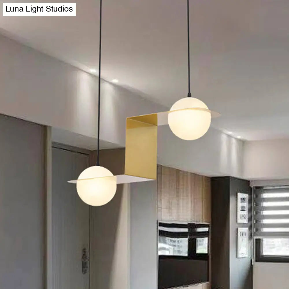 Postmodern V/Z/Horizontal Chandelier With Frosted White Ball Glass Gold Finish - 2/3/4 Heads Hanging