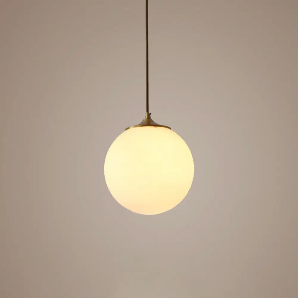 Modern Frosted White Glass Pendant Light For Dining Room With Global Suspension - 1 Bulb / 8’