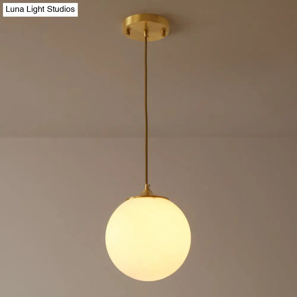 Modern Frosted White Glass Pendant Light For Dining Room With Global Suspension - 1 Bulb