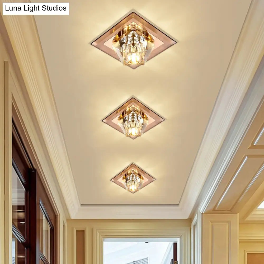 Modern Gemstone Ceiling Light With Crystal Accents And Led Lighting For Corridors