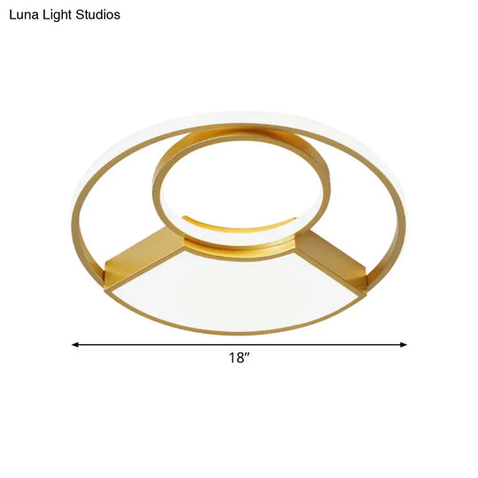 Modern Geometric Acrylic Flush Mount Led Ceiling Light Gold Finish In Warm/White 18’/22’ Width